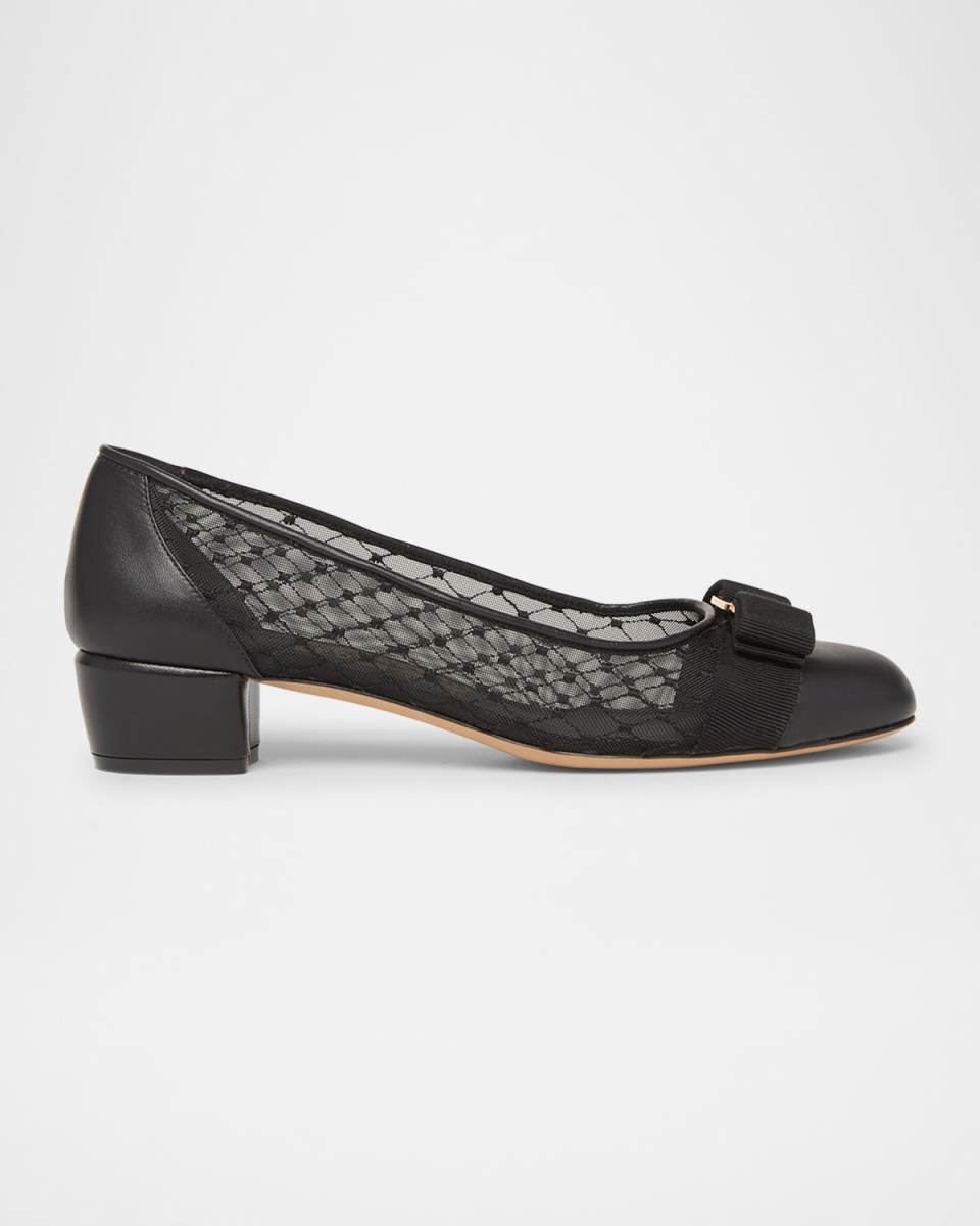 Vara Bow Mesh Leather Pumps